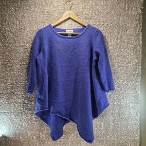 Kate & Mallory Designs Sweater Womens Blue Cashmere Asymmetrical Hem 3/4 Sleeve